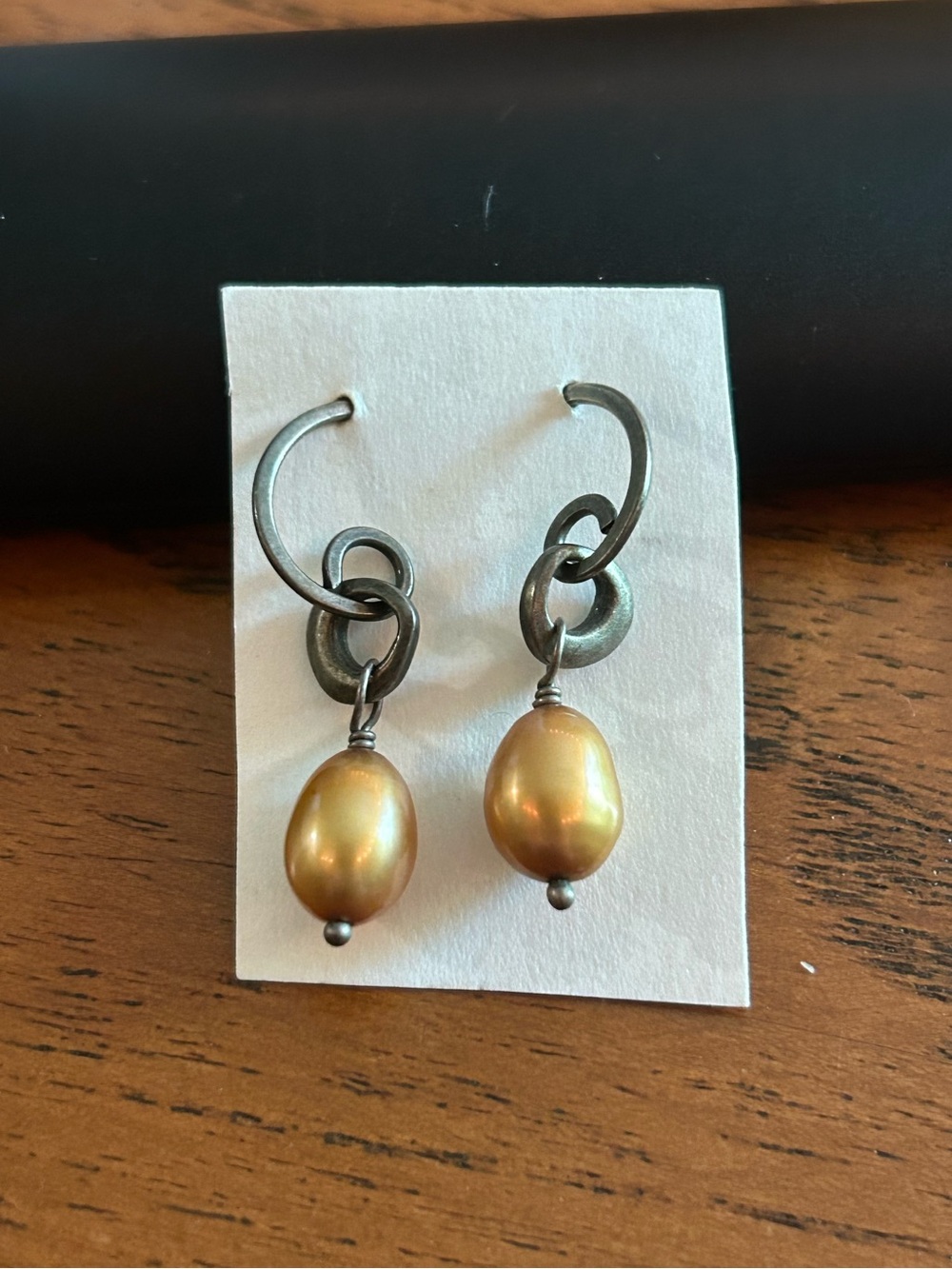 925 Marked Sterling Swirly Gold Toned Bead Dangle Earrings